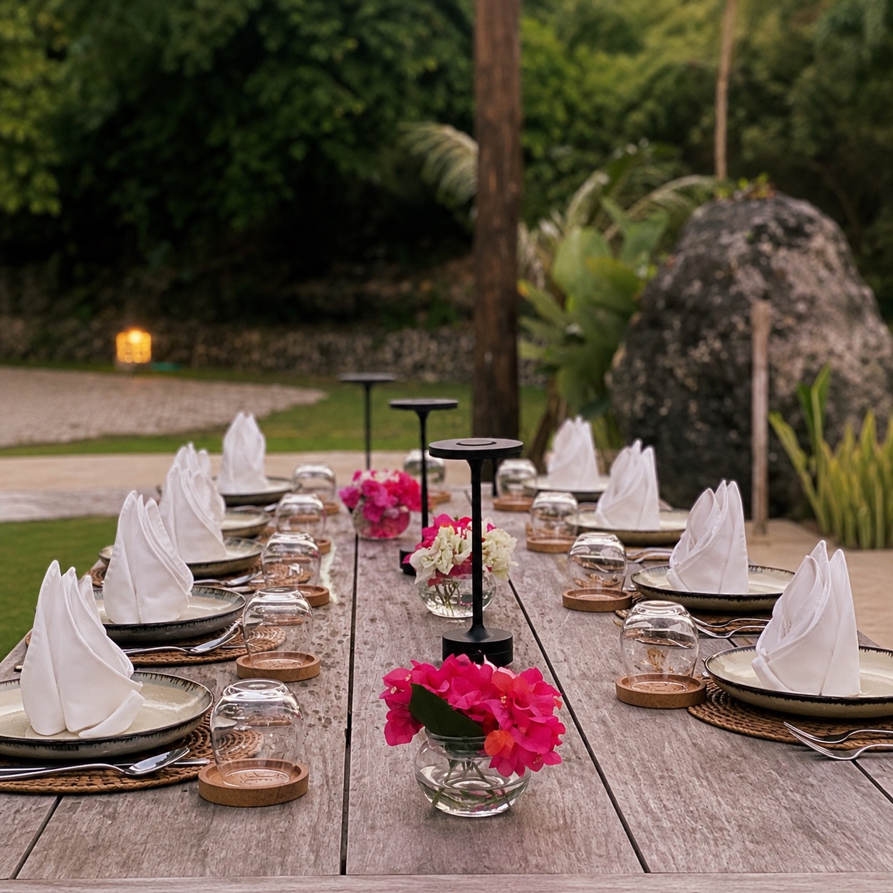 Concept render of the outdoor dining table with candle stands