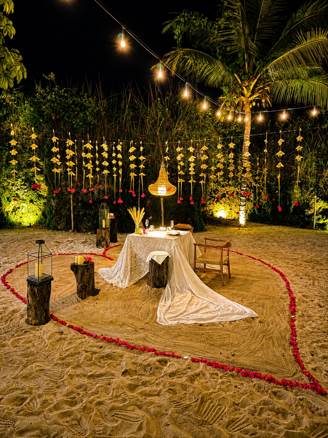 Concept render of a private beach dinner at night